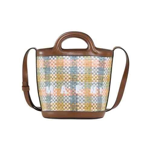 MARNI TROPICALIA Кожа Ведрообразная Сумка Сумка через плечо Маленькая Женская Коричневая