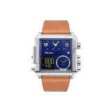 Синий циферблат, коричневый ремешок