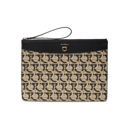 FERRAGAMO Ткань Клатч Маленький Женский Серый Черный