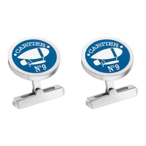 Cartier Запонки Santos De Cartier, Мотив Аэронавт Серебро 925/1000 Пробы, Палладиевая Отделка, Синий Лак.