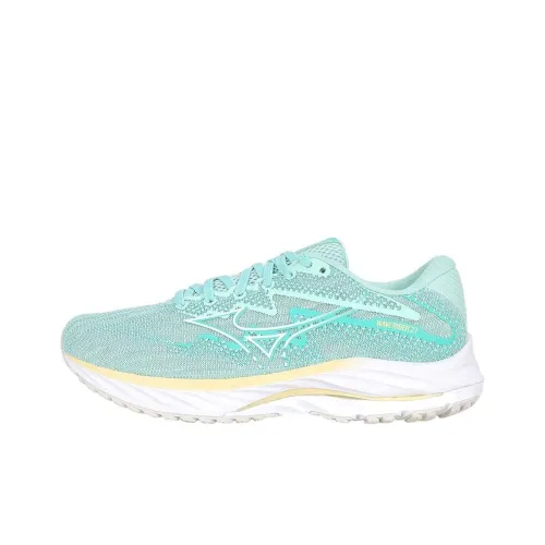Mizuno Wave Rider 27 Износостойкий и Легкий Низкий Топ Беговые кроссовки Женские Зеленый Широкий крой