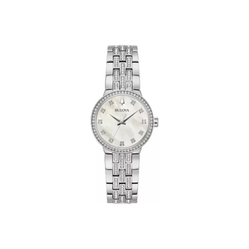 BULOVA Наручные часы Кварцевый механизм Ремешок из нержавеющей стали 29 мм Жемчужная оболочка Циферблат Цвет Женские часы
