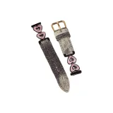 Чёрный Розовый Сердце Чёрный Серый Деним-Кожаный Ремешок