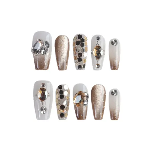 Song Biography Стиль Майярд Коричневый Вспышка Белый Ногти Блестки False Nail Средний LADDER 25 мм