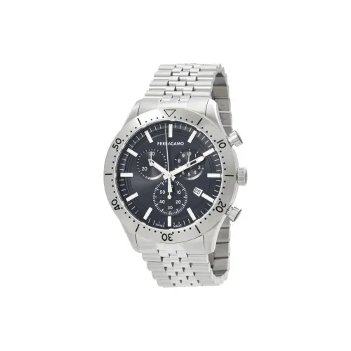 FERRAGAMO New Gent Chrono Collection Мужские часы Кварцевый механизм Ремешок из нержавеющей стали 43 мм Черный циферблат