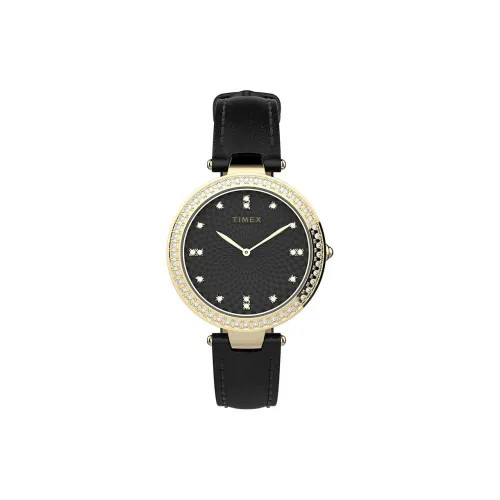 TIMEX Crystal Decoration Collection Наручные часы Кварцевый механизм Кожаный ремешок 32 мм Черный циферблат Женские часы