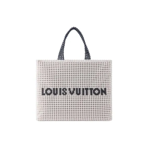 LOUIS VUITTON Pearl Tote Bag Shopping Bag Medium Men's White