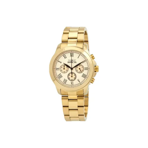 INVICTA Мужские часы Кварцевый механизм Ремешок из нержавеющей стали 44 мм Золотой циферблат
