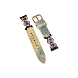 Чёрный, розовый, сердце, жёлтый, зелёный, деним, кожа, ремешок.