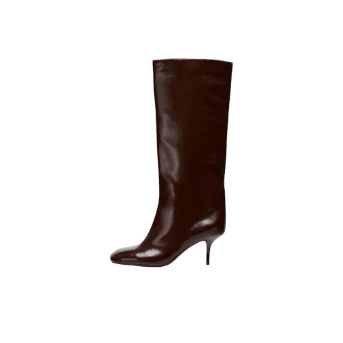 ZARA Женские высокие сапоги до колена, темно-красного цвета