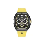 Чёрный корпус, жёлтый ремешок, чёрный циферблат