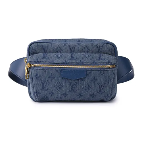 LOUIS VUITTON Outdoor Ткань с кожаной вставкой Курьерская сумка Бананка Стандартная Мужская Морской Синий