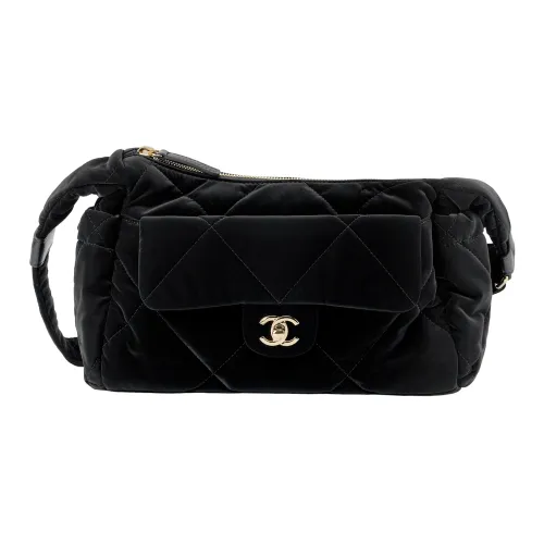 CHANEL Велюр Материал Золото Металл Сумка через плечо Большая Женская Черная