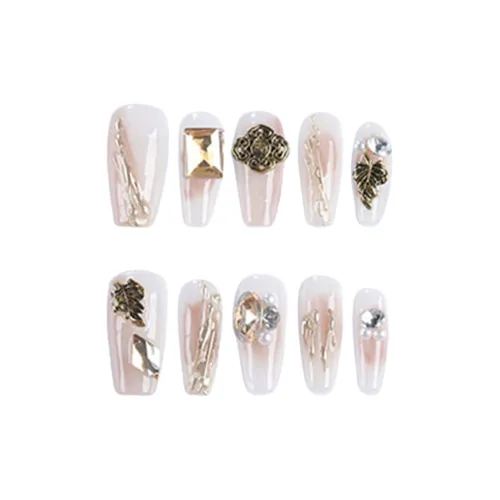 Song Biography Минималистский стиль Мягкий Металл Сверкающий страз Нежно-розовый False Nail Средний LADDER 25 мм