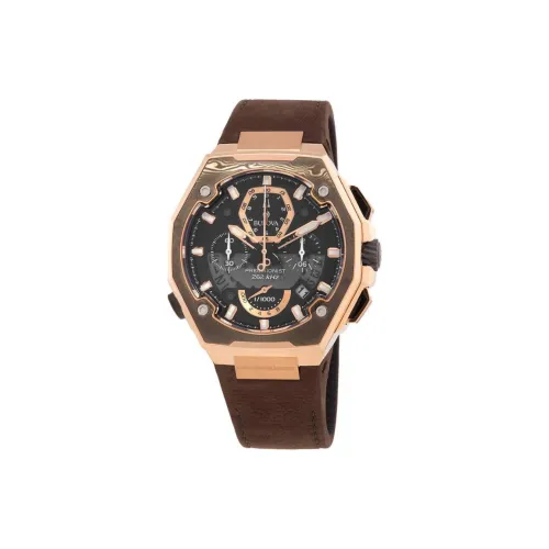 BULOVA Мужские часы Кварцевый механизм Кожаный ремешок 44,5 мм Черный циферблат