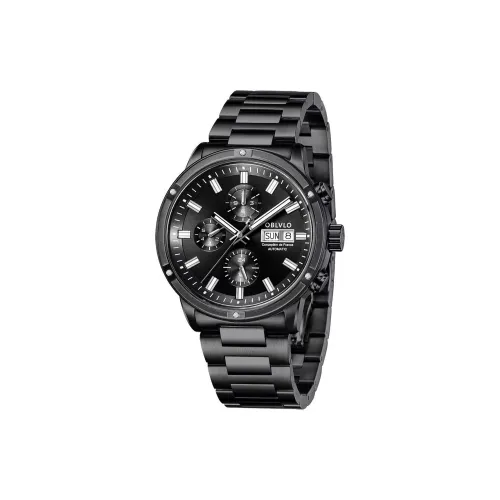 OBLVLO Автоматический Механический Механизм Нержавеющая Сталь Ремешок Часы Мужские Черный Циферблат