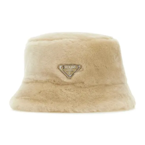 PRADA Shearling Эмалевый Металлический Шляпы ведра Женские Светлый Янтарный
