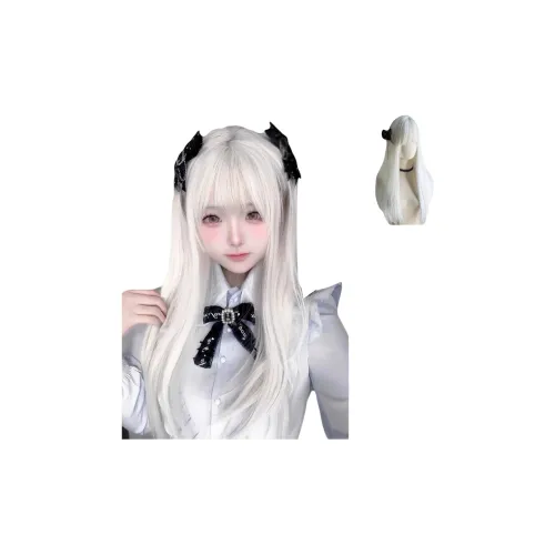 UMIFFA Женские Full Голова Длинные Прямые Волосы Парики COS Аниме Перука Белый