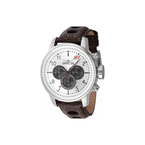INVICTA Наручные часы Кварцевый механизм Кожаный ремешок 48 мм Серебристый циферблат Мужские часы