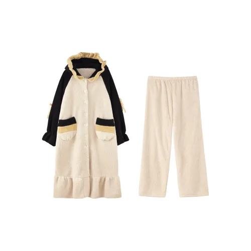 Redu Q429 2 С капюшоном Robe Набор с Брюки Женские Пижамные комплекты