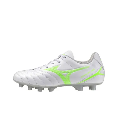 Mizuno Slip-resistant Abrasion-resistant Низкий топ Детская футбольная обувь Белый Неон Зеленый Детская