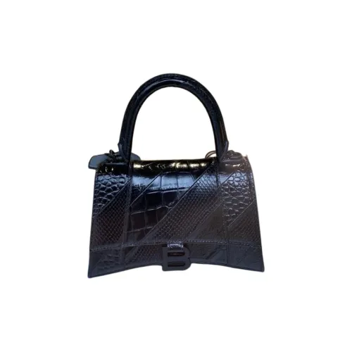 Balenciaga HOURGLASS Крокодиловый узор Тисненый Телячья кожа Сумка через плечо Сумка Маленькая Женская Черная