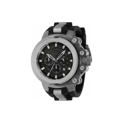 INVICTA Мужские часы Кварцевый механизм Силиконовый ремешок из нержавеющей стали 55 мм Черный циферблат