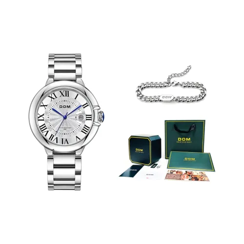 DOM Кварцевый механизм стальной ремешок мужские часы белый циферблат