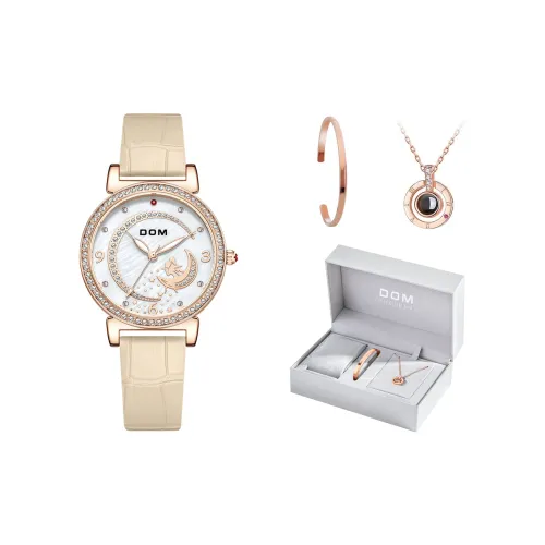 DOM Кварцевый механизм кожаный ремешок из коровьей кожи женские часы белый циферблат