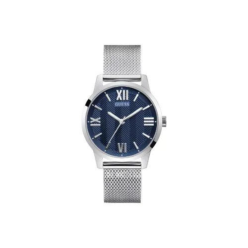 GUESS Мужские часы Кварцевый механизм Полированный стальной ремешок 42 мм Синий циферблат