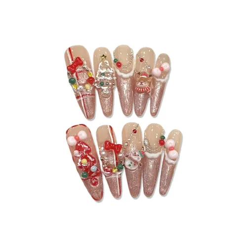 XIAMEIYU Рождество Ручной работы 40 мм 3D Nail Art с Милым Бантом Снеговик Мультяшный Фальшивая Гвоздика Острый Тип