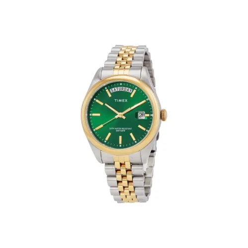 TIMEX Наручные часы Кварцевый механизм Нержавеющая сталь Ремешок 36 мм Зеленый циферблат Женские часы