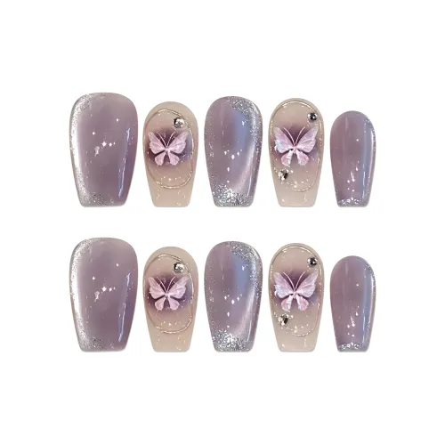 Song Biography Таро Фиолетовый Мягкий Кошачий глаз 3D-эффект Nail Art Бабочка Осветляющий 20 мм Короткий LADDER