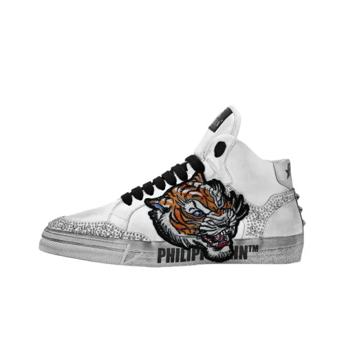 PHILIPP PLEIN Retrokickz Тигр Высокие Кроссовки для Скейтбординга Мужские Белые