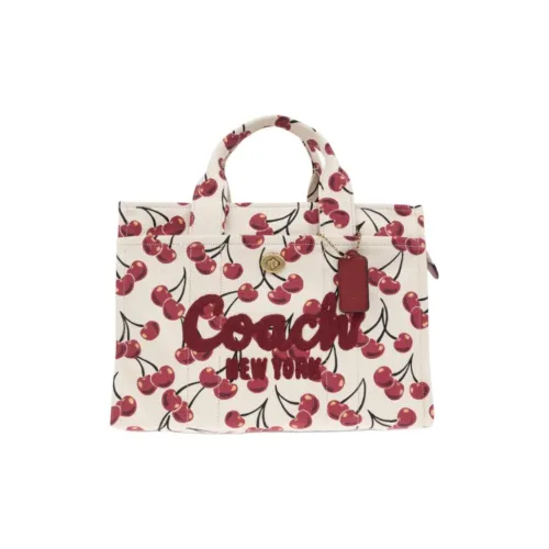 COACH Ткань Тоут Сумка Сумка для покупок Сумка на плечо Сумка Большая Женская Бежевая и Красная