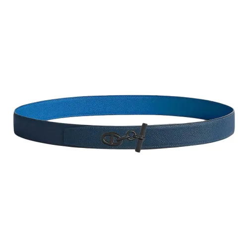 HERMES Кожа Нержавеющая сталь Телячья кожа Кожаные ремни Мужской Синий Ширина 3,2 см