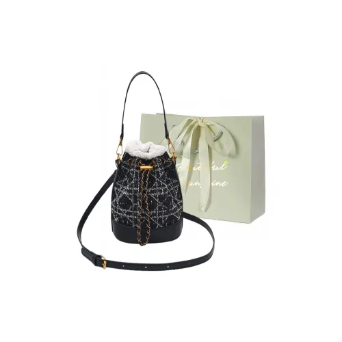 JIANGLIDA ПУ (полиуретан) Шерсть Ведрообразная Сумка Женская Экрю Черная