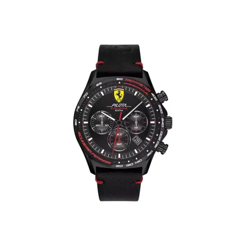 Ferrari Pilota Evo Collection Кварцевый механизм Коровья кожа Ремешок Часы Мужские Черный циферблат