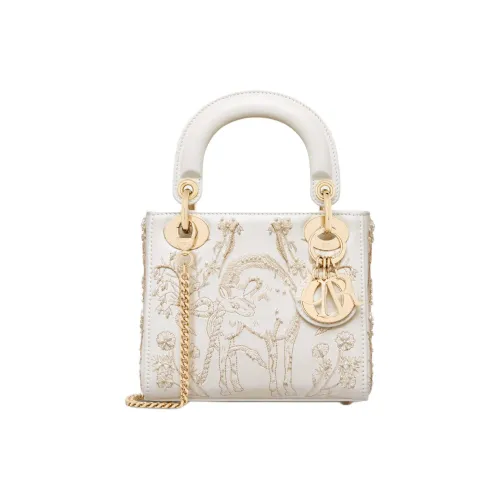 DIOR Lady Dior Коровья кожа Сумка Lady Dior Сумка через плечо Мини Женская Молочно-белая