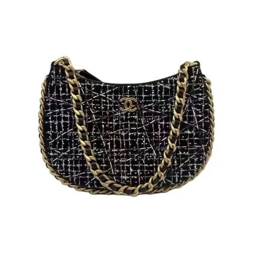 CHANEL Твидовая сумка-хобо сумка сумка через плечо женская черно-белая