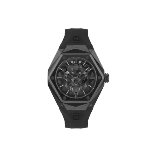 PHILIPP PLEIN Наручные часы Кварцевый механизм Силиконовый ремешок 45 мм Черный циферблат Мужские часы