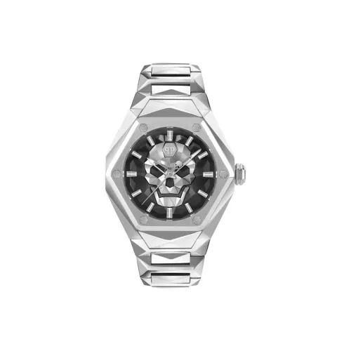 PHILIPP PLEIN Наручные часы Кварцевый механизм Металлический ремешок 45 мм Черный циферблат Мужские часы