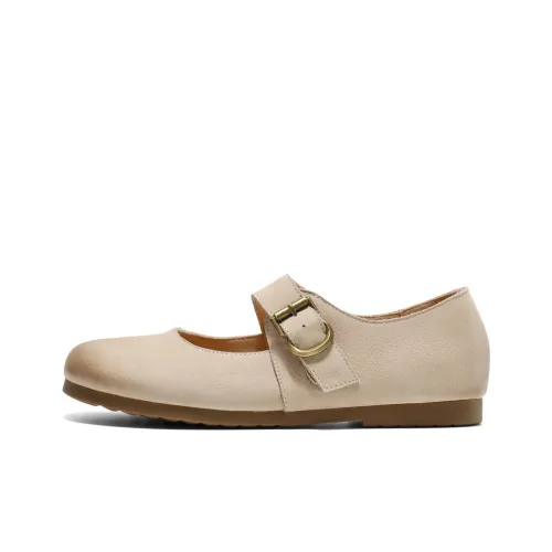 BELLE Туфли Mary Jane с плоской подошвой Женские Хаки Бежевый