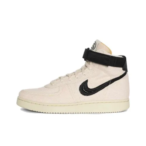 Nike x Stussy Air Vandal High 'Окаменелость' Устойчивые к истиранию Дышащие Высокие Кроссовки для скейтбординга Унисекс Бежевый Белый Черный