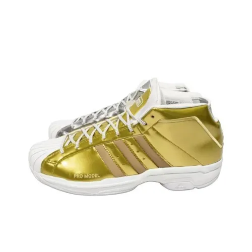 Adidas PRO Model 2G Амортизация Износостойкий MID Топ Баскетбольные кроссовки Мужские Golden Серебряный Несовпадающие