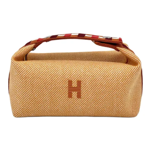 HERMES Холст Туалетная сумка Большая Унисекс Оранжевая