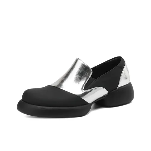 XICUNMINGWU Лоферы Женские Черный+Серебряный