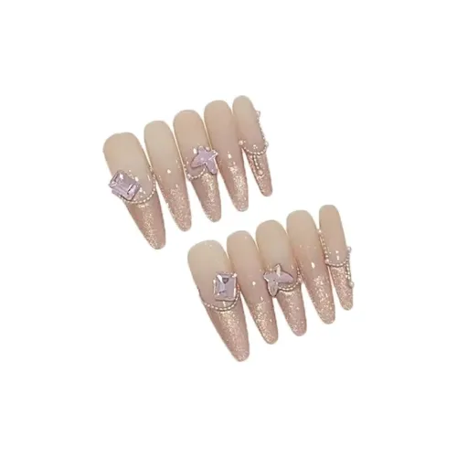 LIANJING [Ночной Банкет] Минималистский стиль Стиль светской львицы Премиум Fine Вспышка Французский Кошачий глаз False Nail 40 мм Острый тип