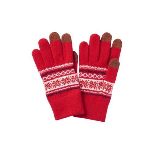 MUJI Шерстяные вязаные перчатки унисекс красного цвета