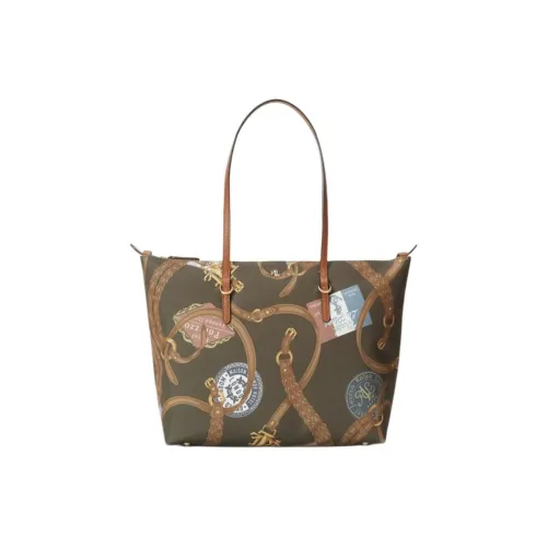 Polo Ralph Lauren Ткань Тоут Сумка Сумка для покупок Сумка на плечо Средний Женская Коричнево-желтая